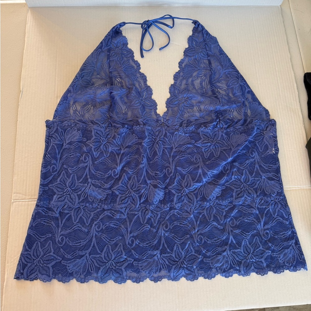 Y2K Frederick's of Hollywood Sheer Stretch Lace Blue Lingerie 3X